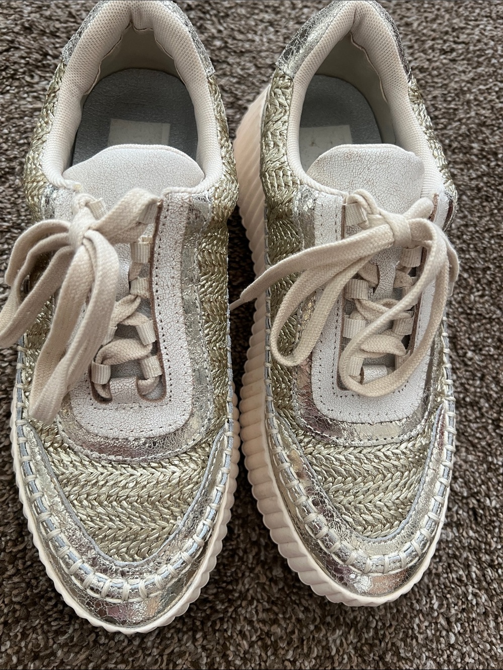 Dolce Vita Cream and Metallic Gold Braided Sneakers